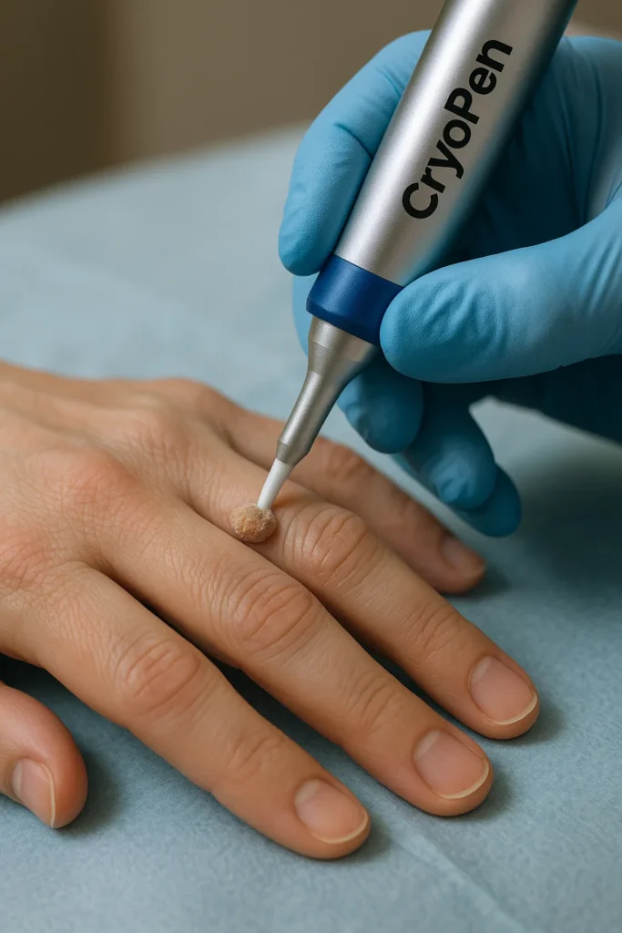 example of cryopen wart removal Surrey treatment on a persons finger