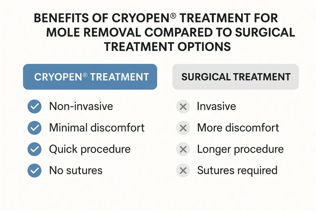 Table to show the benefits of getting moles removed Surrey from LA LIPO