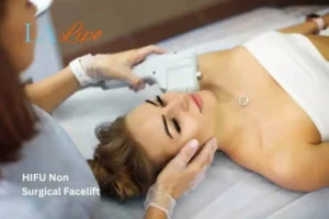 Woman having Hi-Fu to reduce wrinkles Surrey.