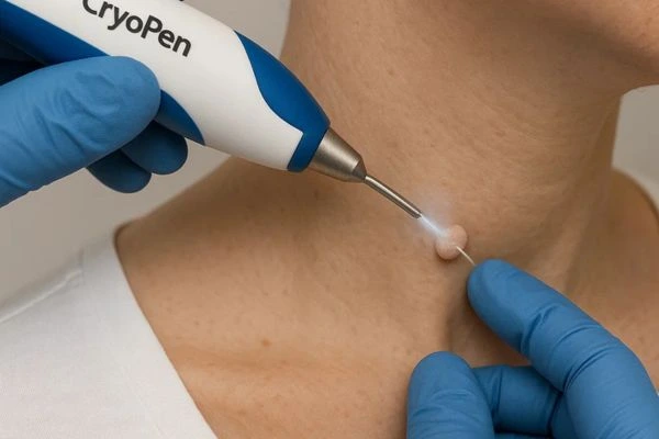 Person receiving cryotherapy Surrey for skin tag removal