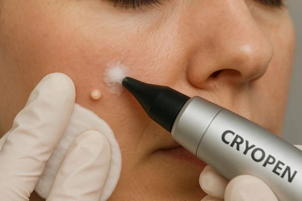 Woman receiving milia removal treatment Surrey