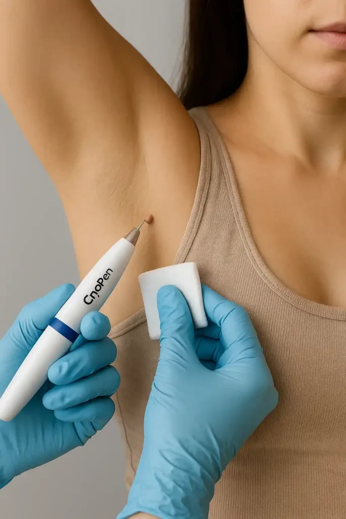 woman having cryopen to remove underarm skin tags Surrey